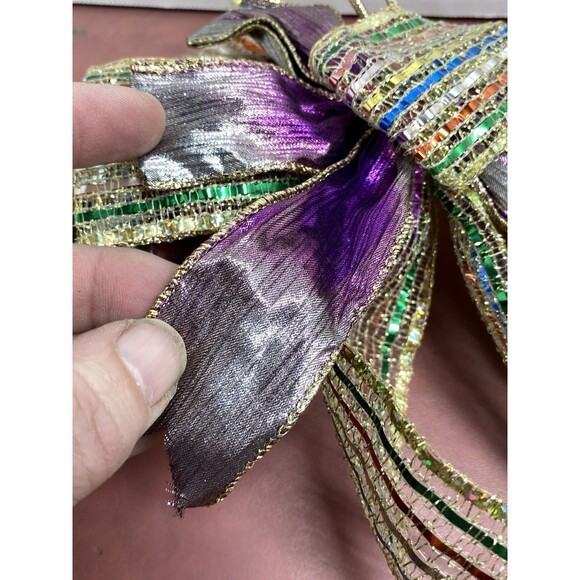 Vintage Christmas Jingle Bells Ribbons 13" Wreath Purple Gold Green Red & Silver - Picture 8 of 16